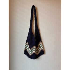 Urban Originals Sandy Tote Shoulder Bag Knit Crochet Navy Farmers Market Boho